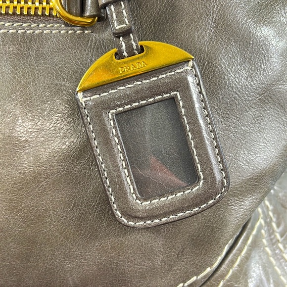 Prada Vitello Large Leather Shine 2 Way Satchel Handbag Taupe - Picture 8 of 11